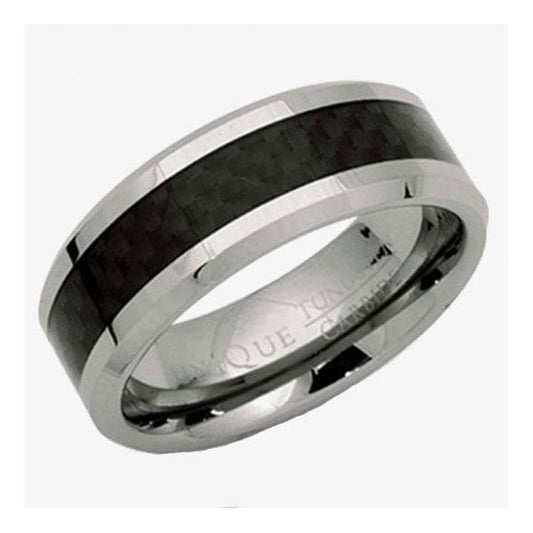 Tungsten Carbide 8mm Carbon Fibre Inlay Ring S64