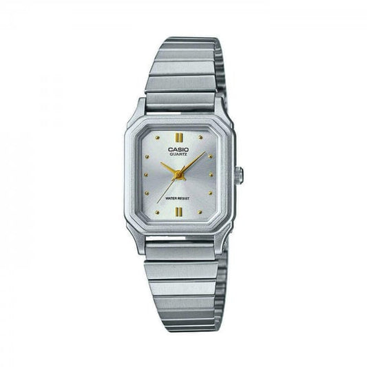 Ladies analogue watch with steel band