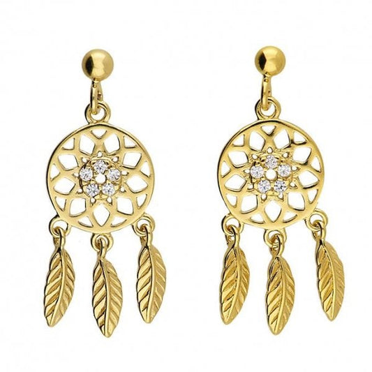 Yellow Gold Plated Dreamcatcher Studs