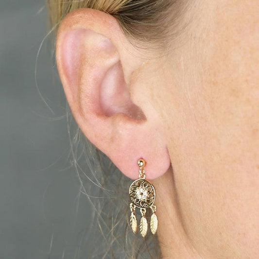 Yellow Gold Plated Dreamcatcher Studs