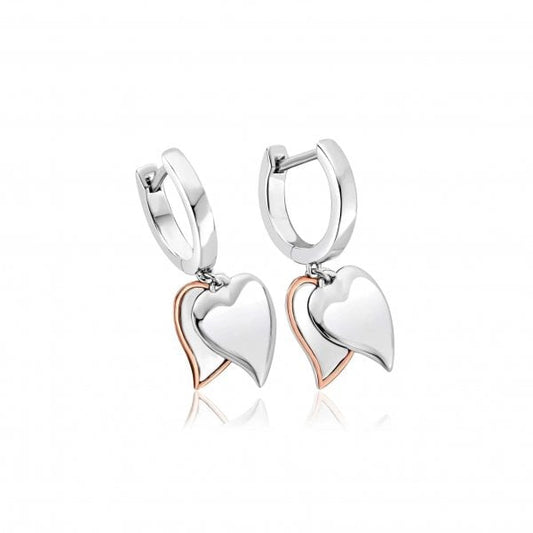 Silver Double Heart Drop Earrings