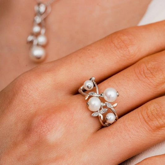 Lily of the Valley Silver and Pearl Ring - Size K
