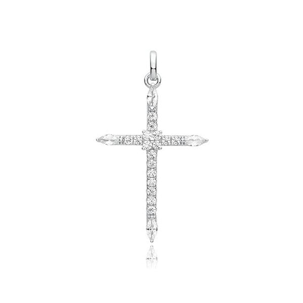 SILVER RHODIUM PLATED CZ CROSS PENDANT