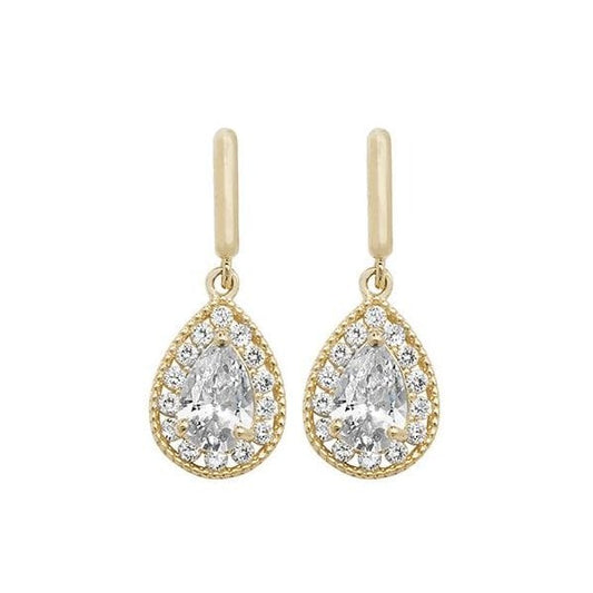 9CT YELLOW GOLD PEAR SHAPE CZ DROP EARRINGS