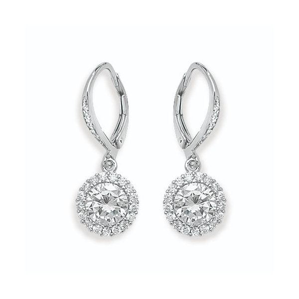 SILVER LEVERBACK CZ EARRINGS