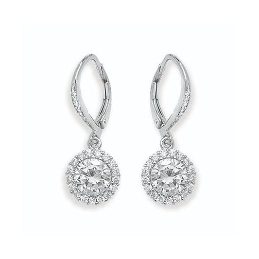 SILVER LEVERBACK CZ EARRINGS