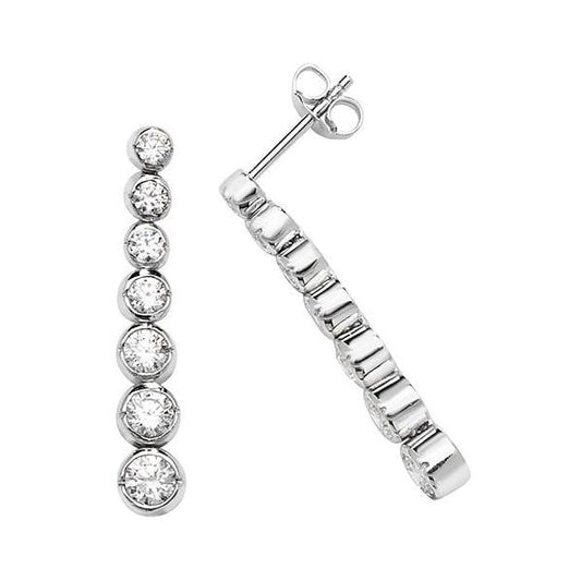 SILVER GRADUATE CZ RH PLATED DROP EARRINGS