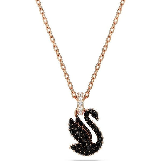 Iconic Swan pendant, Swan, Small, Black, Rose gold