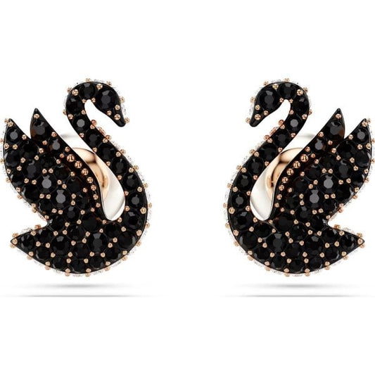 Swarovski Iconic Swan stud earrings, Black, Rose