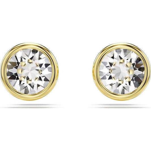 Imber stud earrings, Round cut, White, Gold-tone