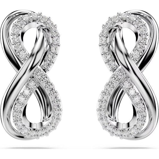 Hyperbola stud earrings, Infinity, White, Rhodium