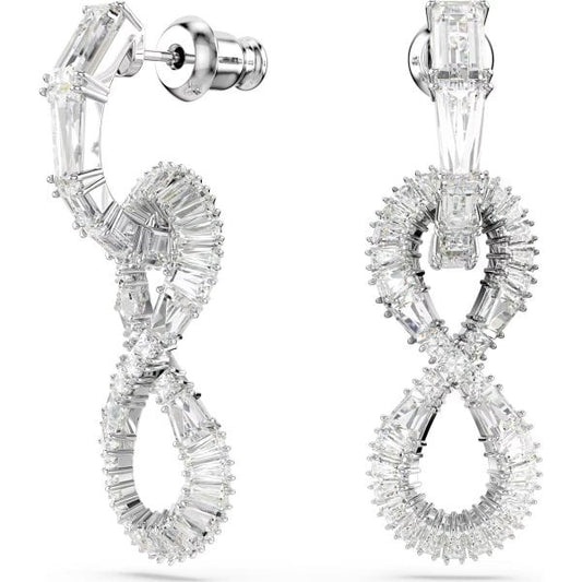 Hyperbola drop earrings, Infinity, White, Rhodium