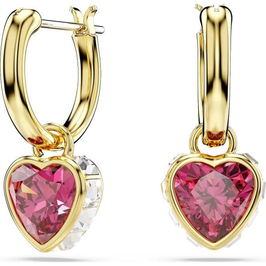 Stilla drop earrings, Heart, Red, Gold-tone