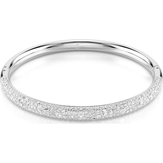 Meteora bangle, Snow pavé, White, Rhodium plated