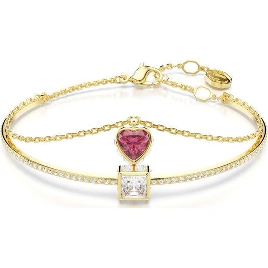 Stilla bangle, Heart, Red, Gold-tone plated