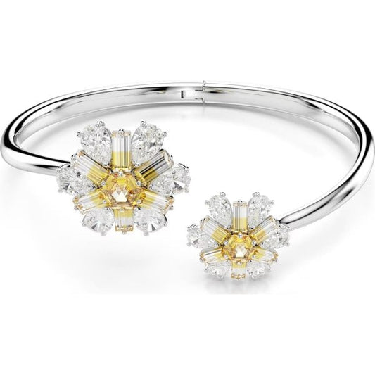Idyllia bangle, Flower, Yellow, Rhodium, Medium