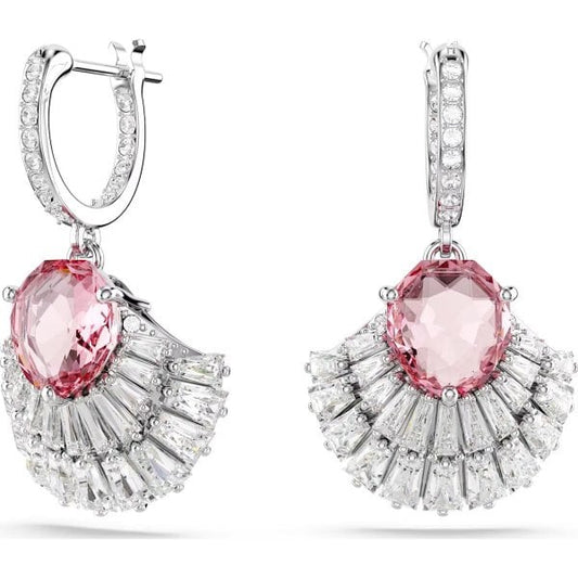 Idyllia drop earrings, Shell, Pink, Rhodium plated