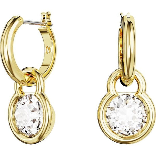 Dextera drop earrings, Round cut, White, Gold-tone
