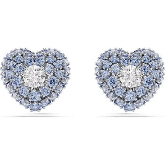 Hyperbola stud earrings, Heart, Blue, Rhodium