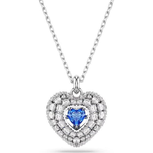 Hyperbola pendant, Heart, Blue, Rhodium
