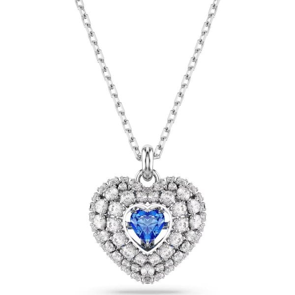 Hyperbola pendant, Heart, Blue, Rhodium