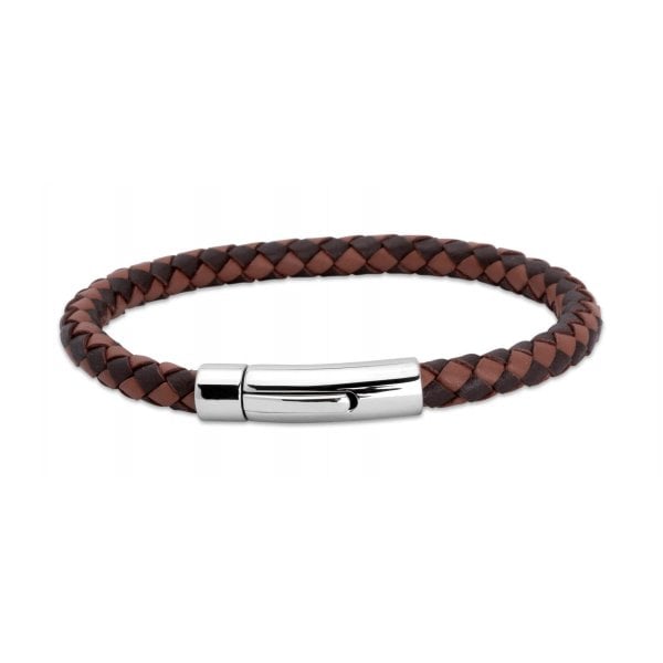 Gents Dark & Light Brown Leather Bracelet