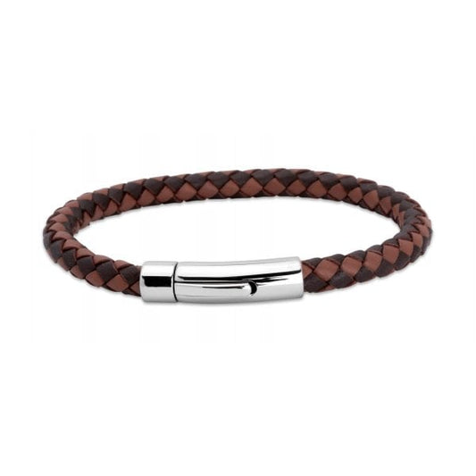 Gents Dark & Light Brown Leather Bracelet