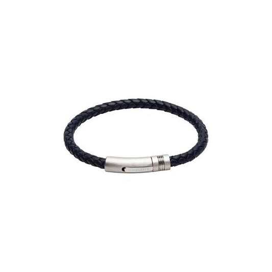 Gents Navy Leather Bracelet 21cm