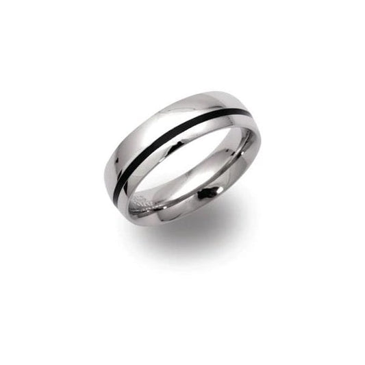 Gents Steel Ring with Black Enamel Size 68