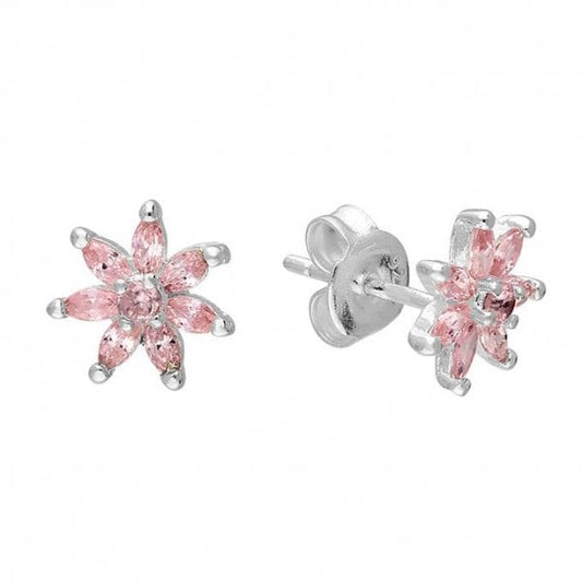 Sterling Silver Earrings - CZ Flower Studs