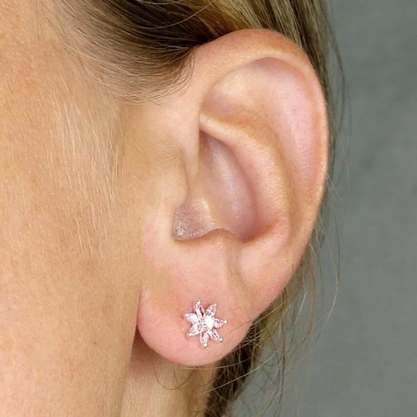 Sterling Silver Earrings - CZ Flower Studs