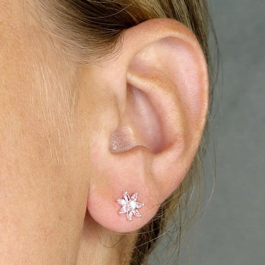 Sterling Silver Earrings - CZ Flower Studs
