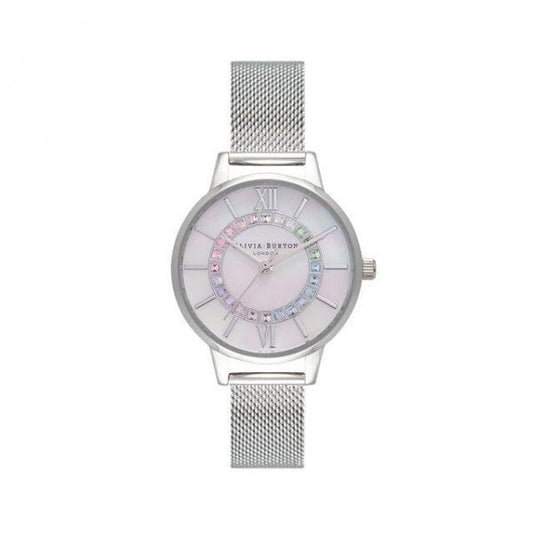 Rainbow Sparkle Wonderland Silver Mesh Watch