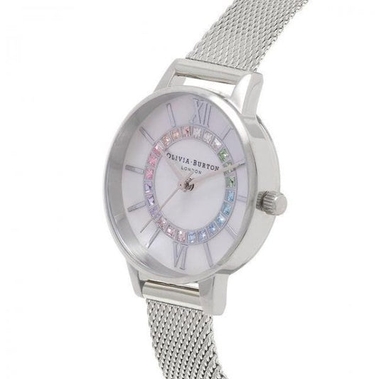 Rainbow Sparkle Wonderland Silver Mesh Watch