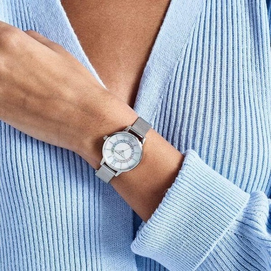 Rainbow Sparkle Wonderland Silver Mesh Watch