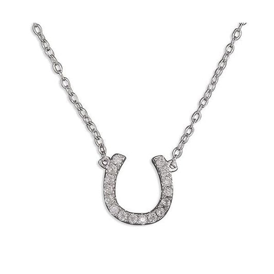 SIL.NECKLACE: 41-46CM CZ HORSESHOE ON CHAIN