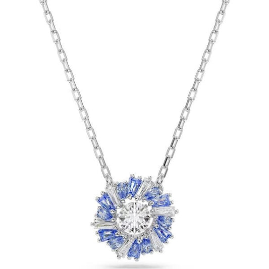 Idyllia pendant, Flower, Blue, Rhodium plated