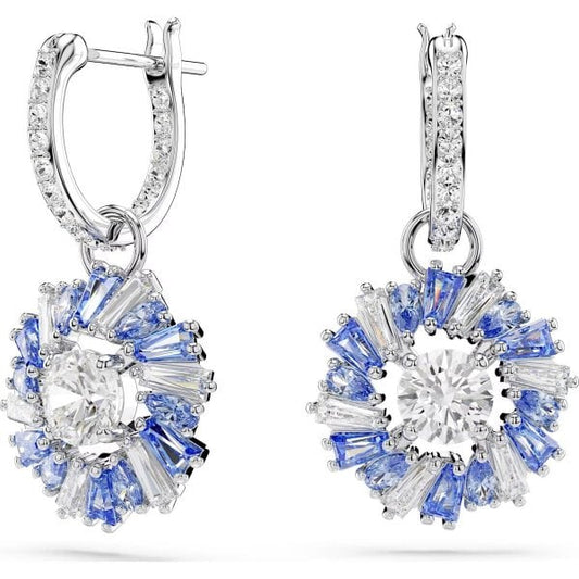Idyllia drop earrings, Flower, Blue, Rhodium