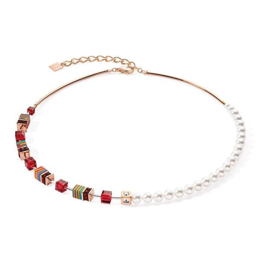Red Geocube & Pearl Necklace