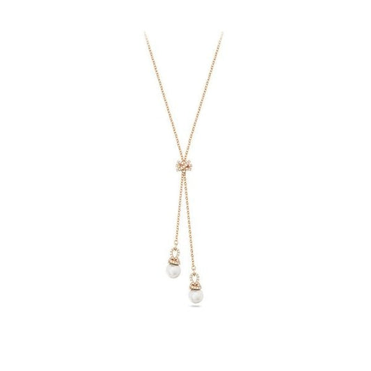 Originally Y pendant, White, Rose gold-tone plated