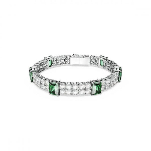 Matrix Tennis bracelet, Mixed cuts, Green, Rhodium
