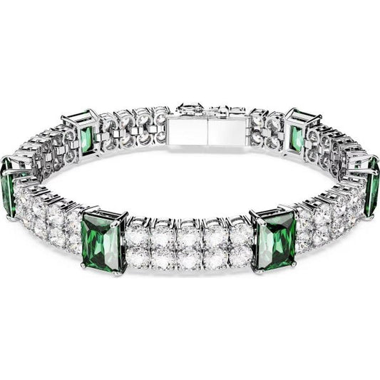 Matrix Tennis bracelet, Mixed cuts, Green, Rhodium