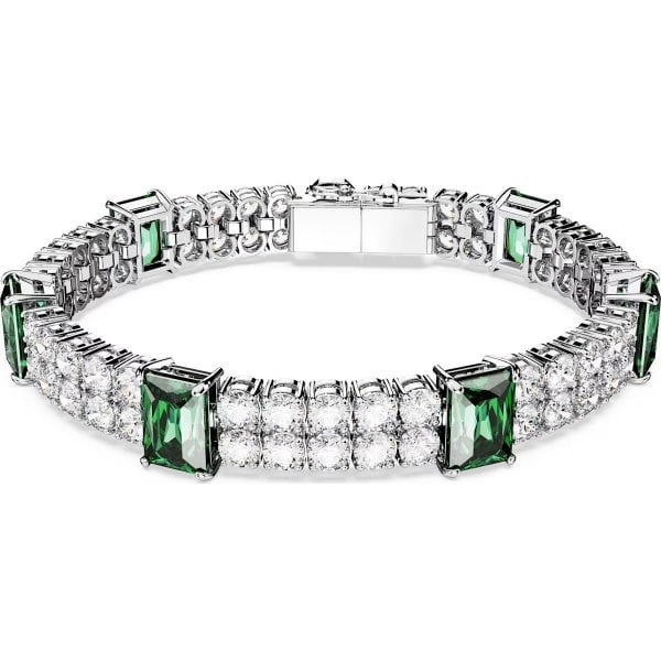 Matrix Tennis bracelet, Mixed cuts, Green, Rhodium