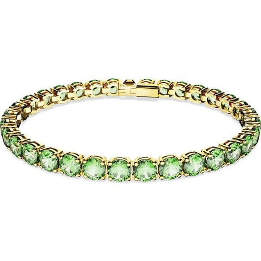 Matrix Tennis bracelet, Round cut, Green, Gold, S