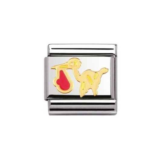 Gold Pink Stork Charm