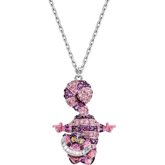 Alice in Wonderland pendant, Cat, Pink, Rhodium