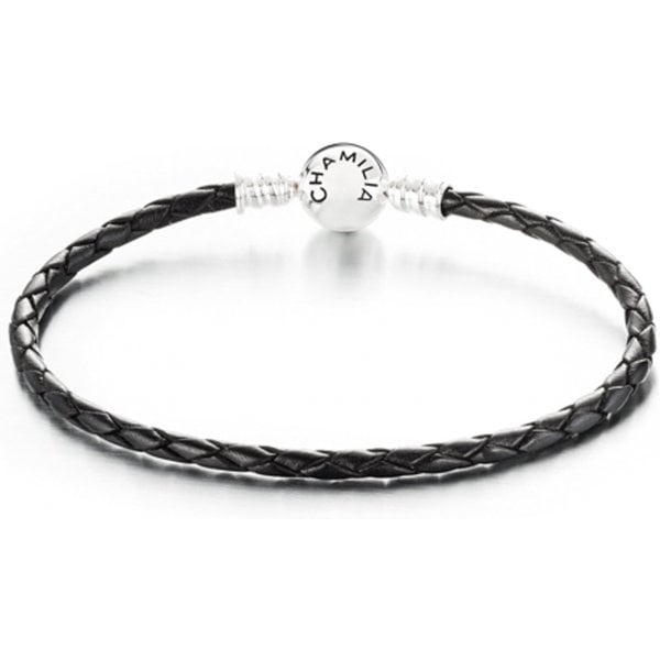 Braided Black Leather Bracelet - Small
