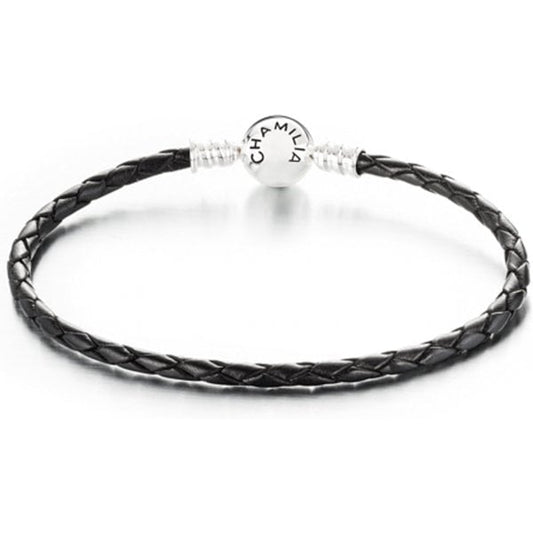 Braided Black Leather Bracelet - Small