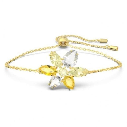 Gema bracelet, Mixed cuts, Flower, Yellow, Gold