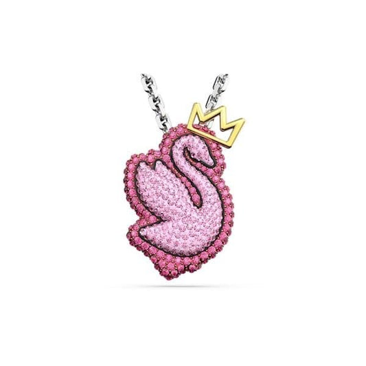 Pop Swan pendant, Swan, Long, Pink, Rhodium